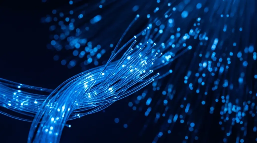 Fibre optique en gros plan, illustrant le débit nécessaire à un flux IPTV 4K