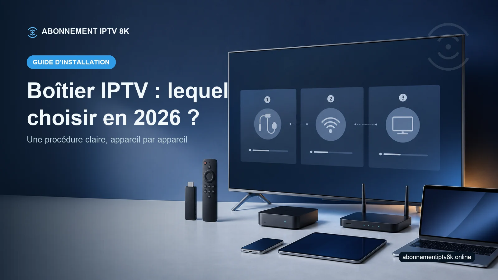 Téléviseur et appareils compatibles illustrant Boîtier IPTV : lequel choisir en 2026 ?